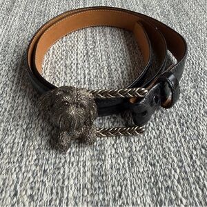 Elegant Black Leather Belt with Dog Buckle